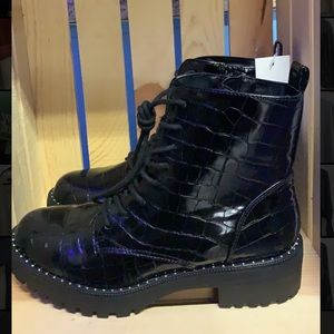 Black lace up booties